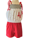Girls red polka dot butterfly playsuit front view