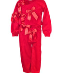 Girls red satin ribbon tracksuit set