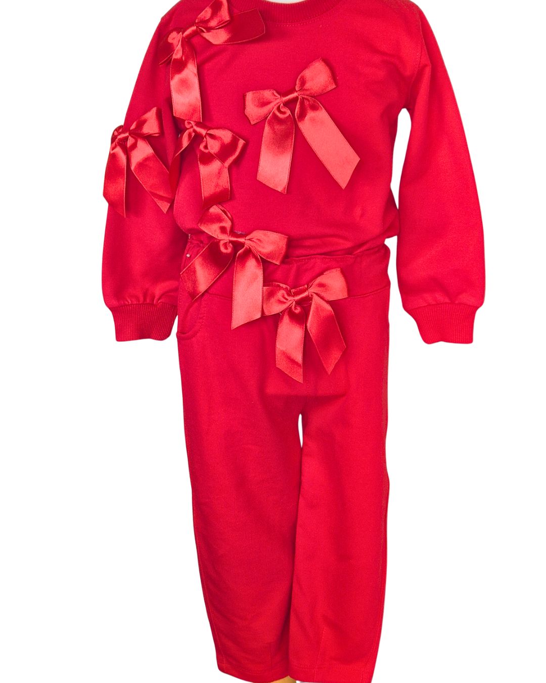 Girls red satin ribbon tracksuit set