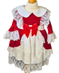 Girls red velvet and ivory lace festive dress