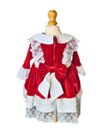Girls red velvet and ivory lace special occasion dress