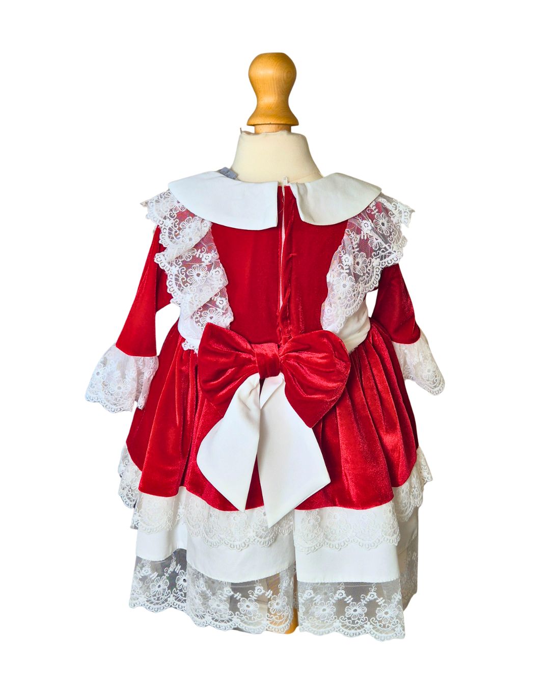 Girls red velvet and ivory lace special occasion dress