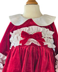 Girls red velvet dress with Peter Pan collar
