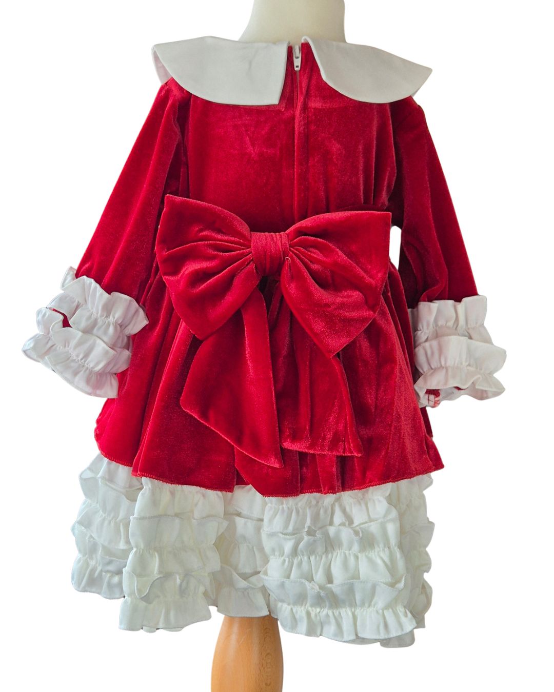 Girls red velvet festive dress with oversized bow