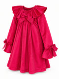 Girls’ festive ruby red dress with grosgrain ribbon bows