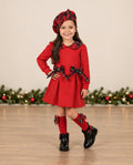 Girls red tartan dress with matching beret-style hat