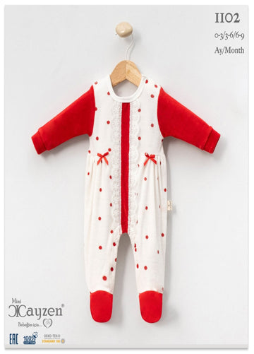 Baby Girls Red & White Spanish Style Velour Romper