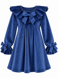 Girls’ sapphire blue party dress with grosgrain bows