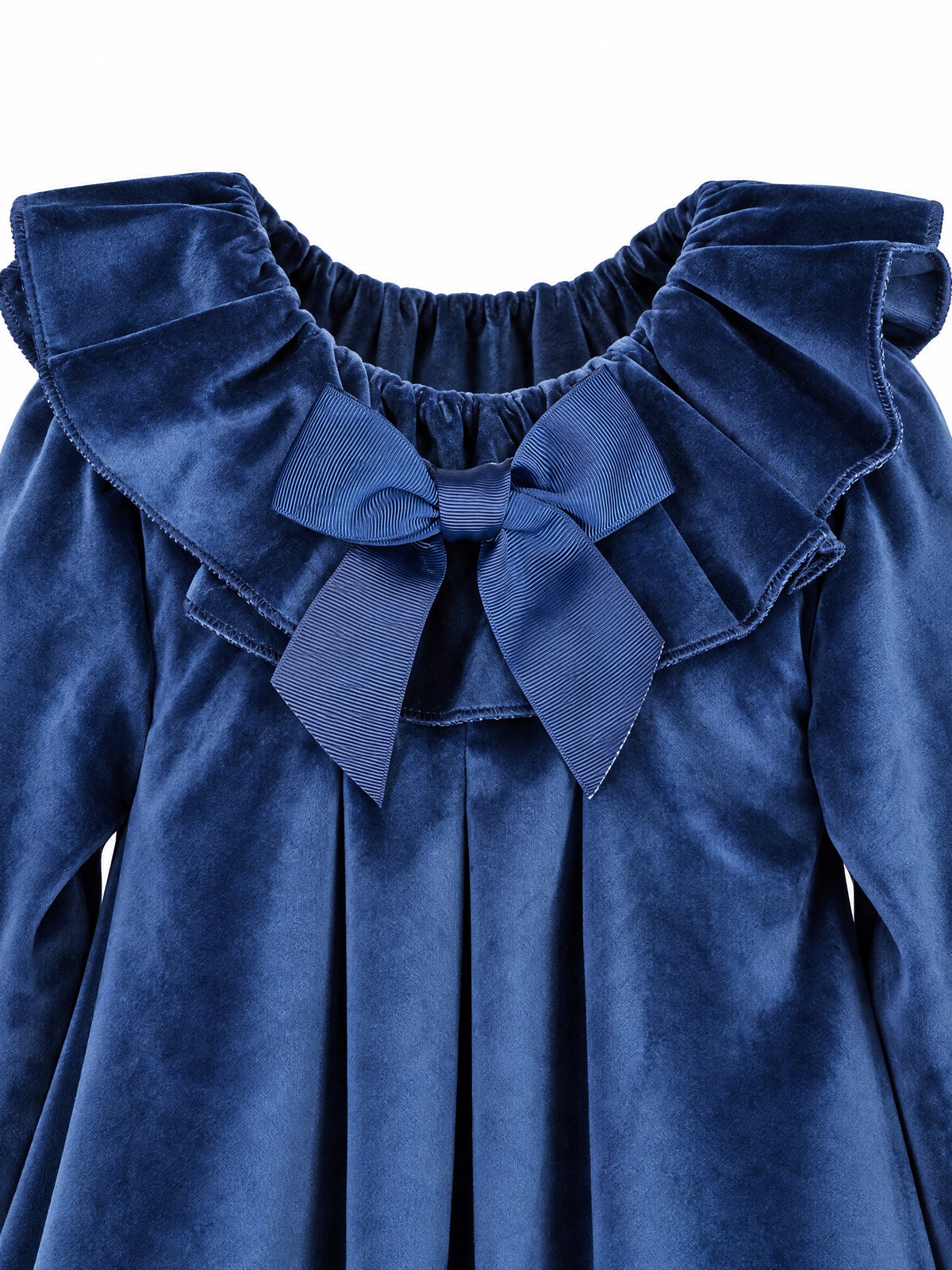 Girls’ sapphire blue velvet frill neck dress
