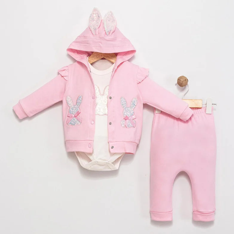 Girls pink sequin bunny outfit with hoodie and trousers