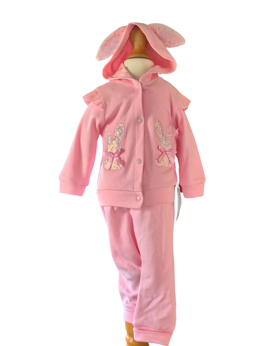 Baby girls pink bunny 3 piece outfit with sparkling sequins