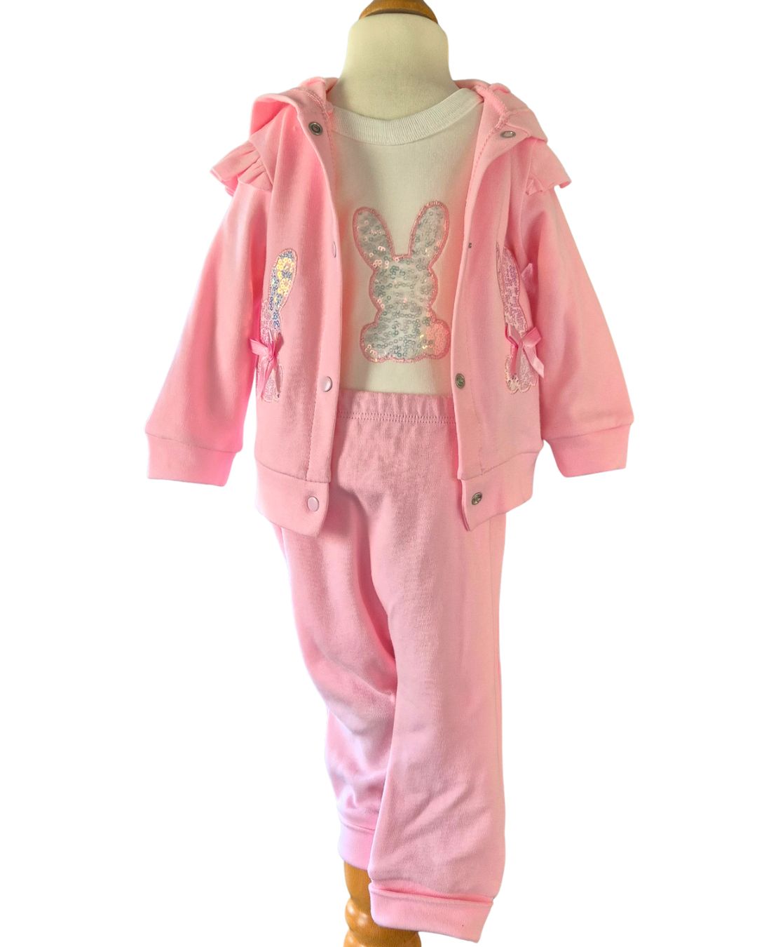 Baby girls pink 3 piece sequin bunny set