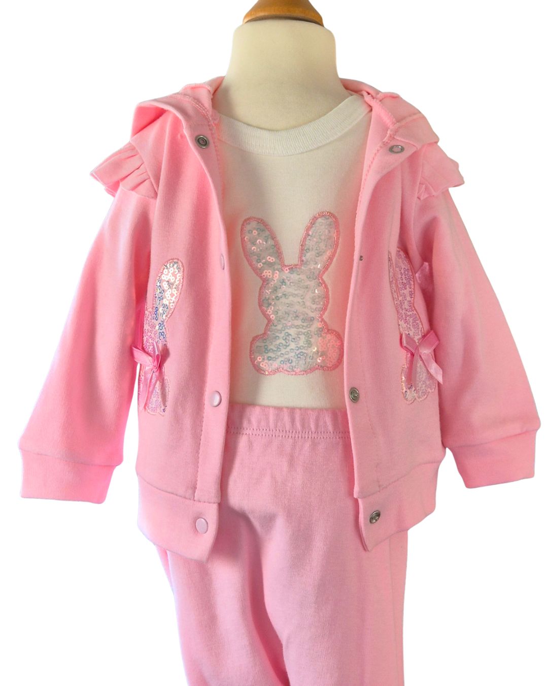 Girls pink bunny outfit with sequin bunny hoodie