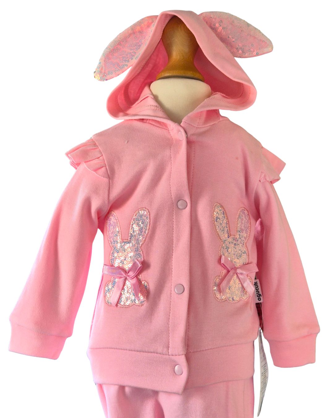 Baby girls pink 3 piece outfit with bunny ears