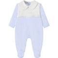 Sky blue baby boy sleepsuit with lace detail