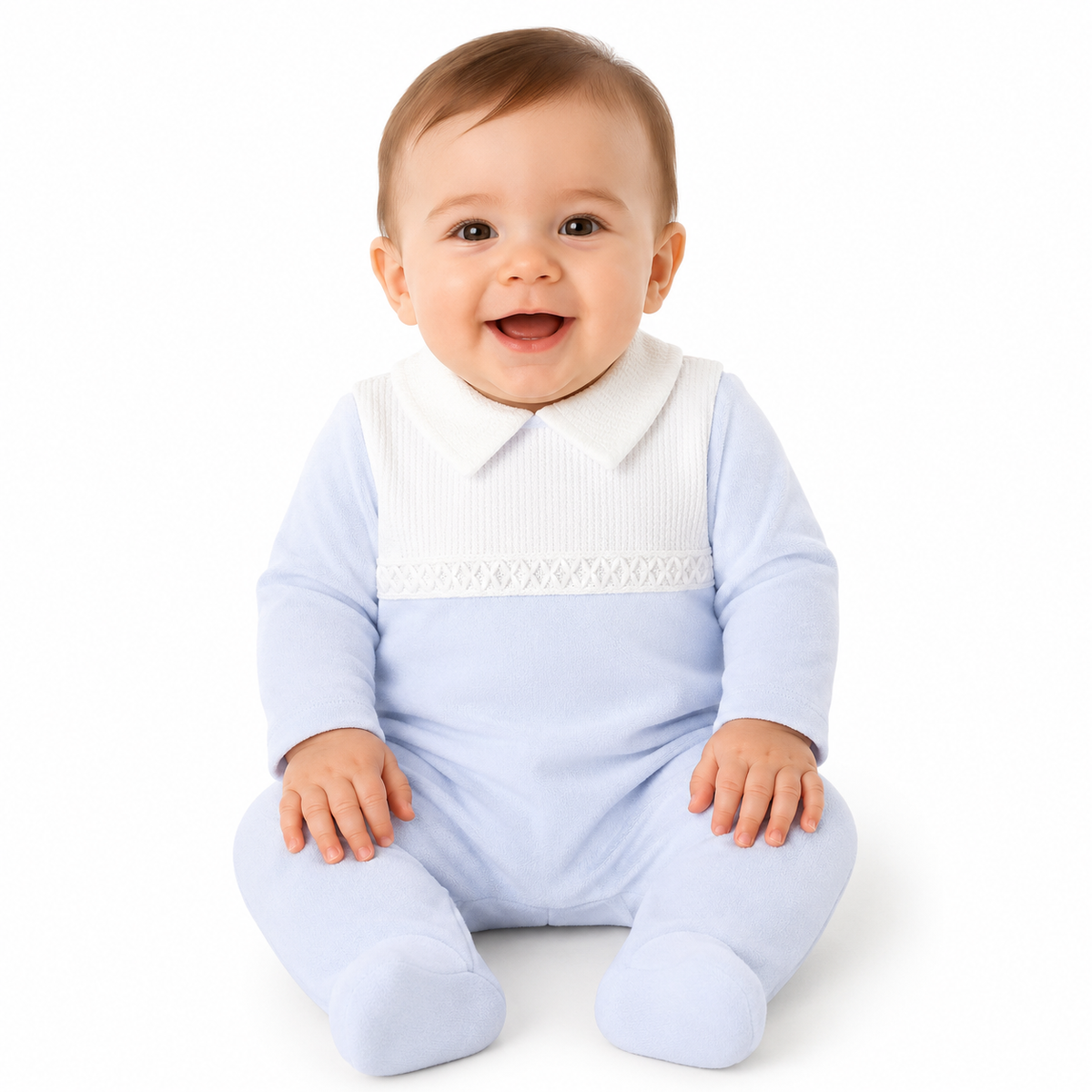 Baby boy ivory Peter Pan collar sleepsuit