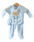 Sky blue baby boys coming home outfit with teddy bear