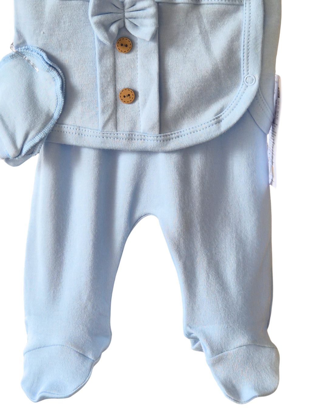 Baby boys teddy bear wrap top and footed trousers set