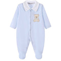 Baby boys sky blue velour sleepsuit