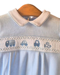 Baby boys traditional velour sleepsuit with cars and lorry