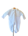 Sky blue velour baby sleepsuit with footed legs