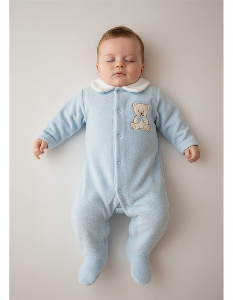 Teddy bear embroidered baby sleepsuit