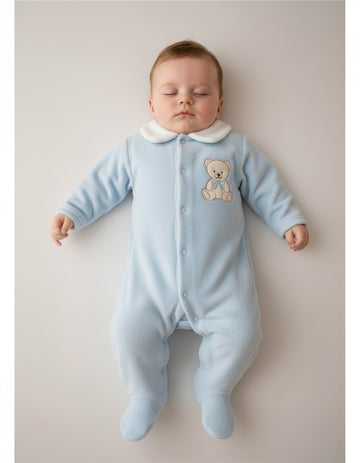 Teddy bear embroidered baby sleepsuit