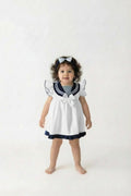 baby girls white and navy sailor dress set with headband