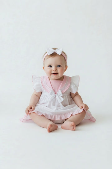 baby girls white and pink sailor dress set with headband