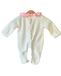 Baby long sleeve velour sleepsuit with pink frill neck