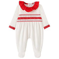 Baby white and red smocked velour sleepsuit