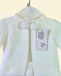 Portuguese white knitted baby outfit with pom pom details