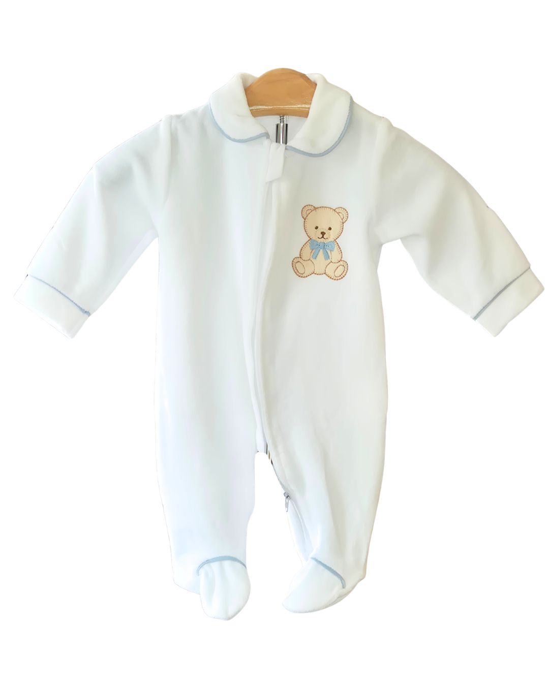 White baby grow with embroidered teddy bear