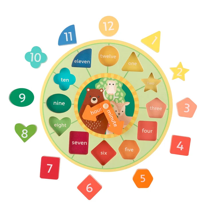 Colourful wooden toddler clock with 12 removable number pieces